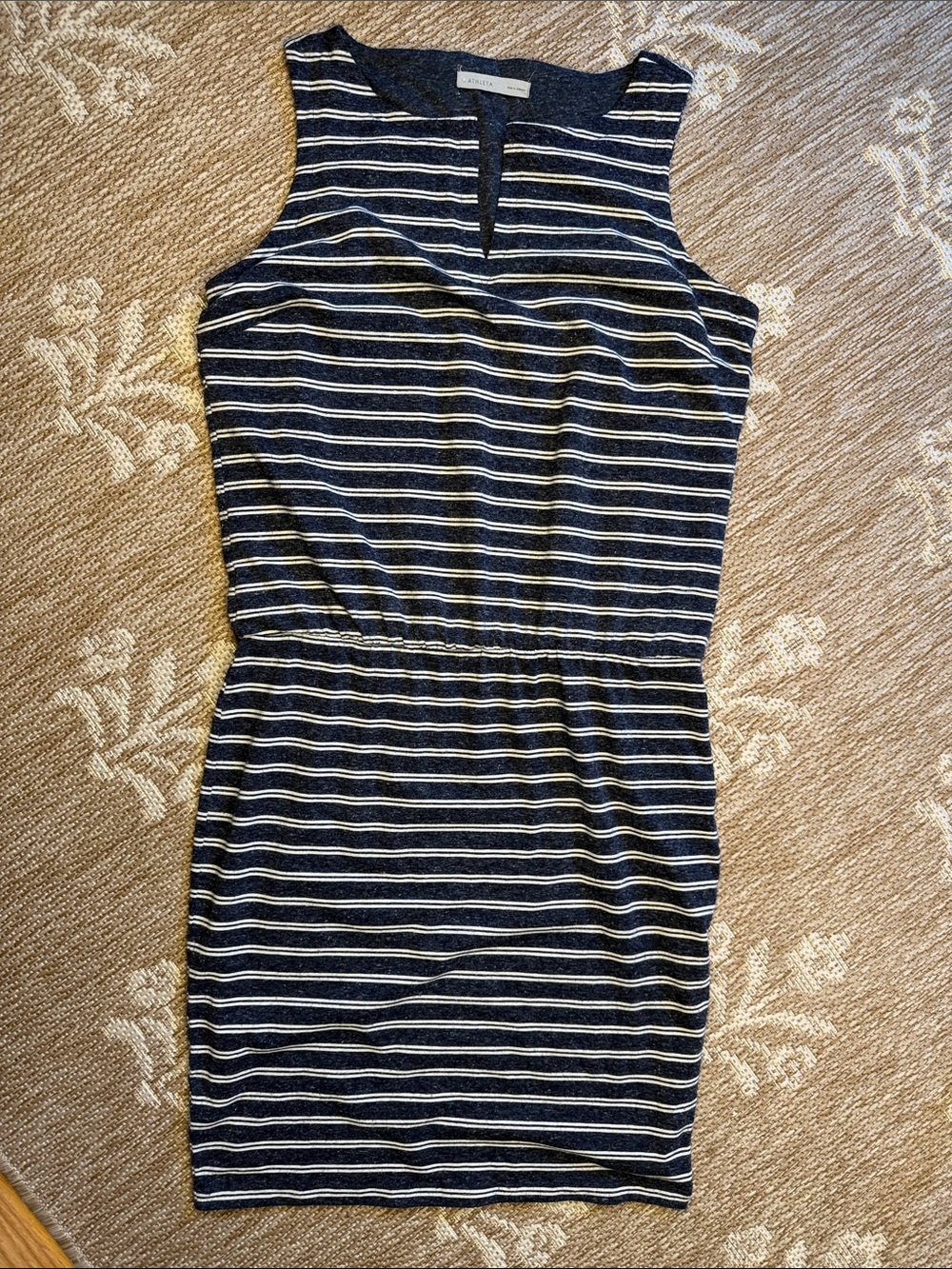 Athleta Navy and White Striped Sleeveless Dress